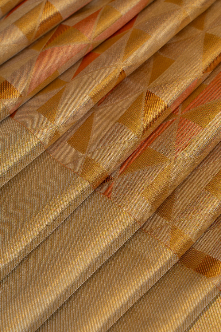 Gold and orange triangle brocade pure Kanchipuram silk saree