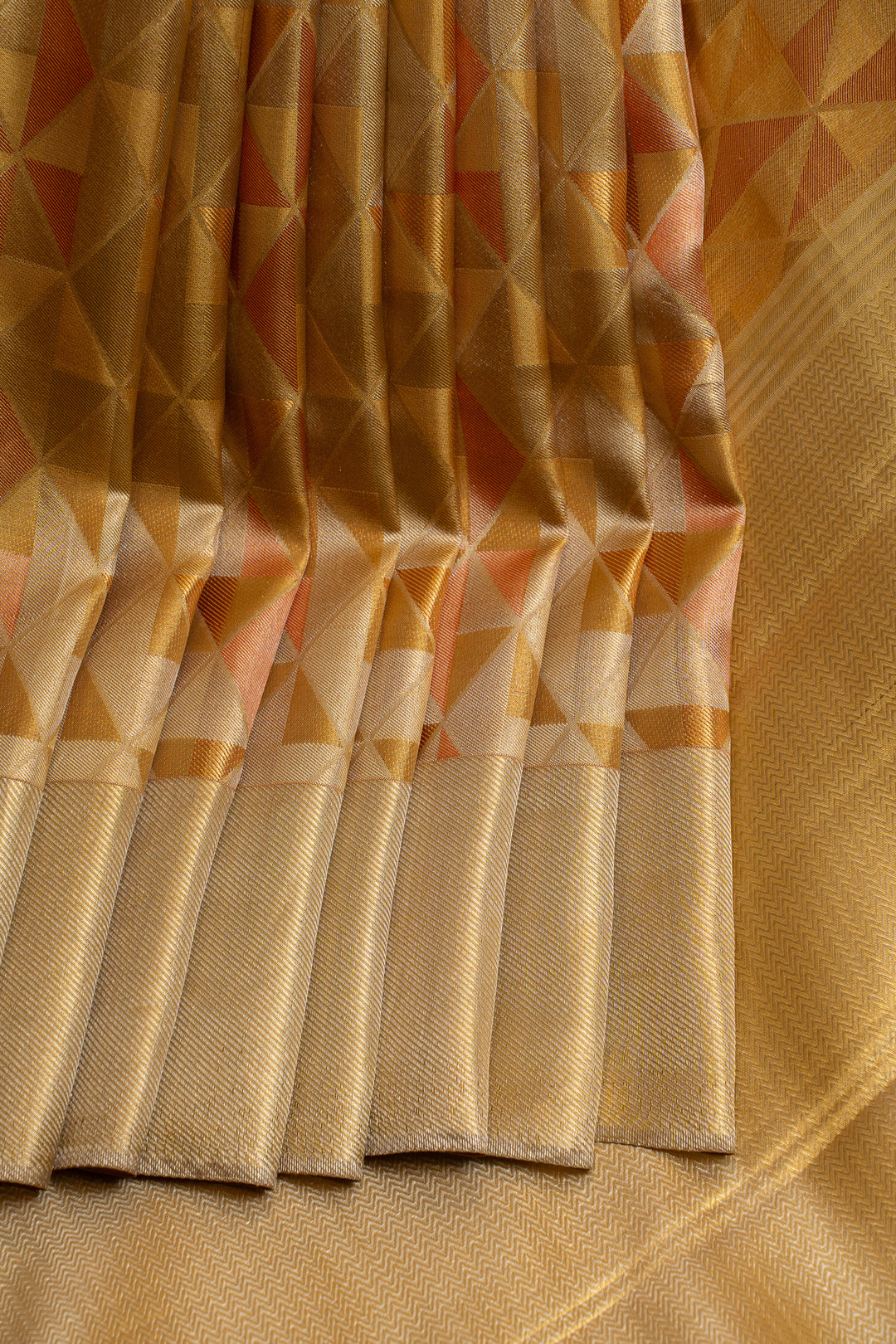 Gold and orange triangle brocade pure Kanchipuram silk saree