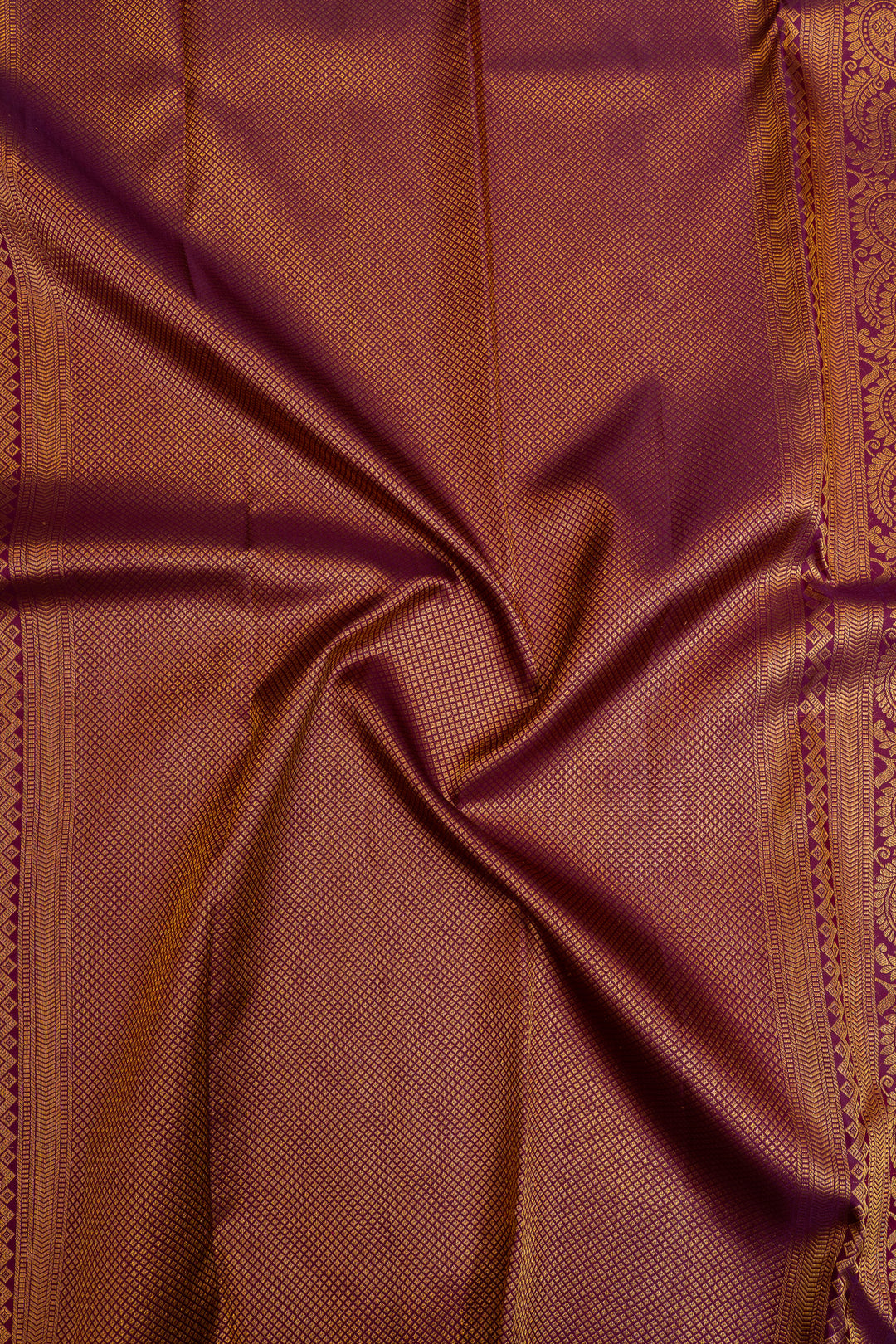 Orange and purple floral brocade pure Kanchipuram silk saree