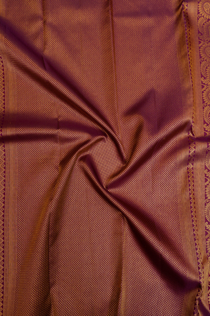 Orange and purple floral brocade pure Kanchipuram silk saree
