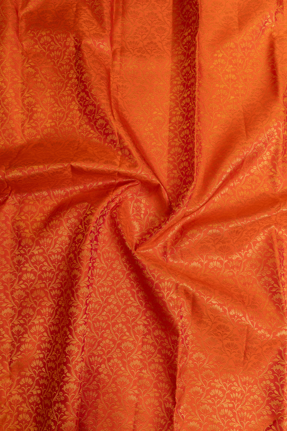 Orange and purple floral brocade pure Kanchipuram silk saree