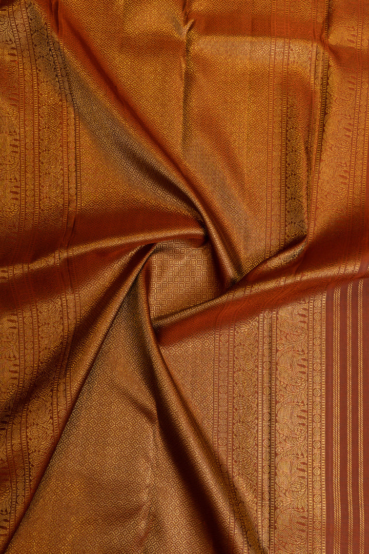 Silverish gold houndstooth brocade pure Kanchipuram silk saree