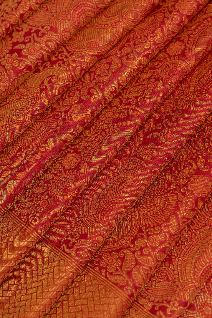 Red minakari brocade pure Kanchipuram silk saree