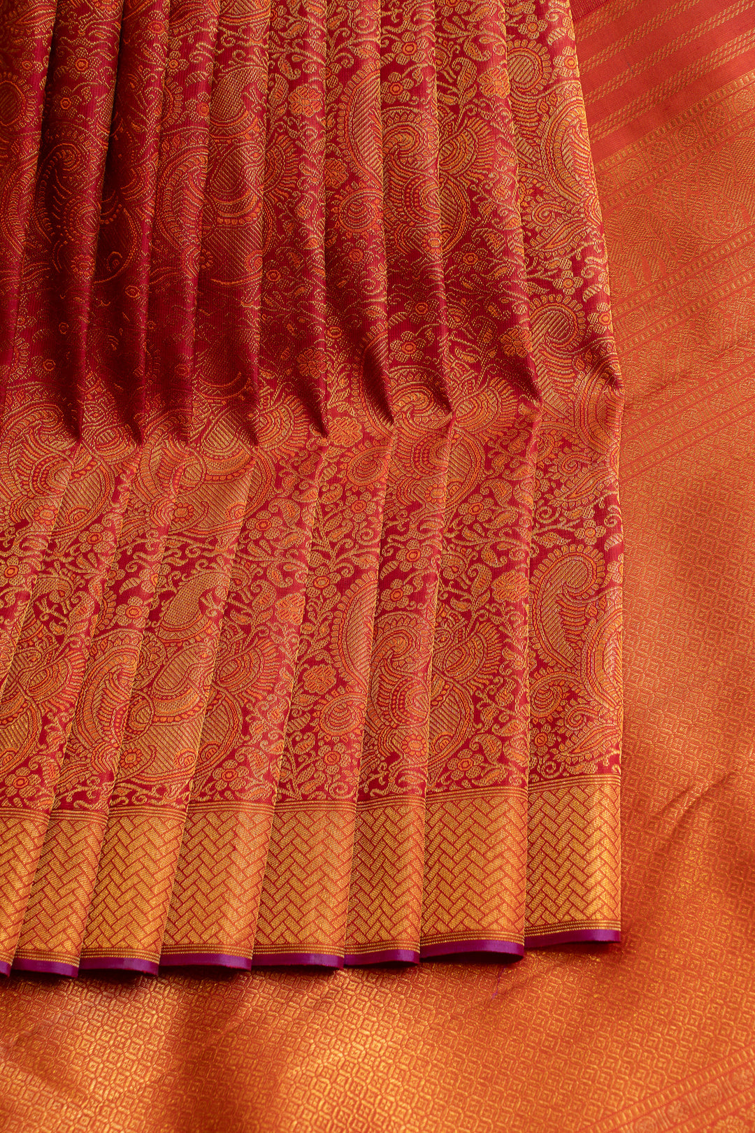 Red minakari brocade pure Kanchipuram silk saree