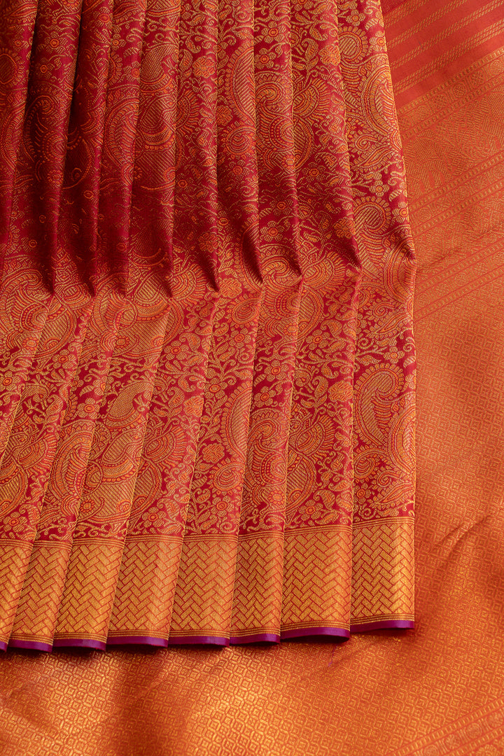 Red minakari brocade pure Kanchipuram silk saree