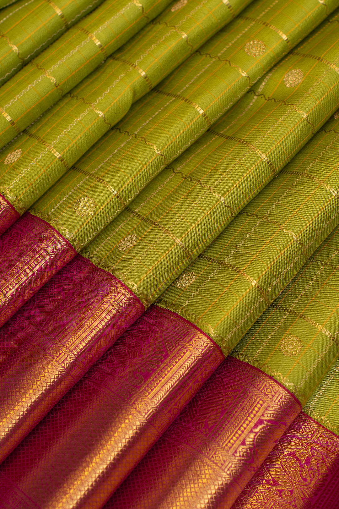 Lime and magenta traditional pure Kanchipuram silk saree