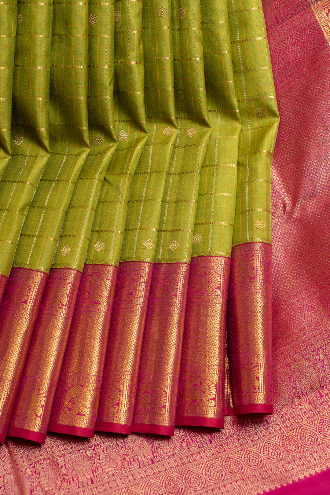 Lime and magenta traditional pure Kanchipuram silk saree
