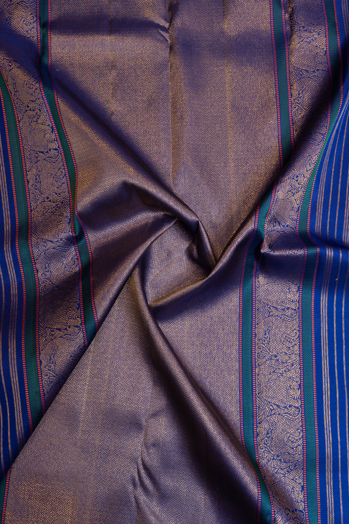 Yellow and MS blue pure Kanchipuram silk saree