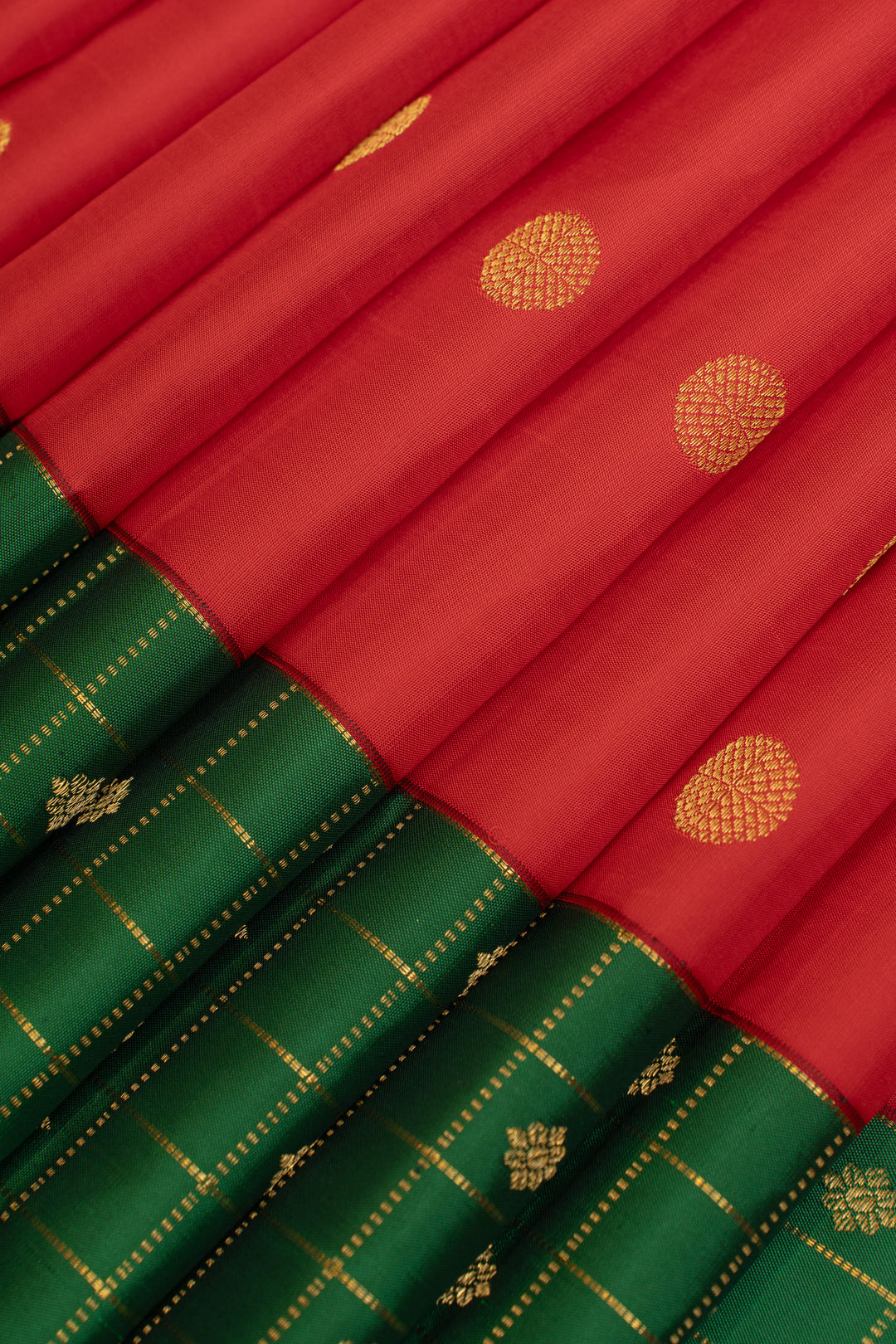 Red and green traditional pure Kanchipuram silk saree