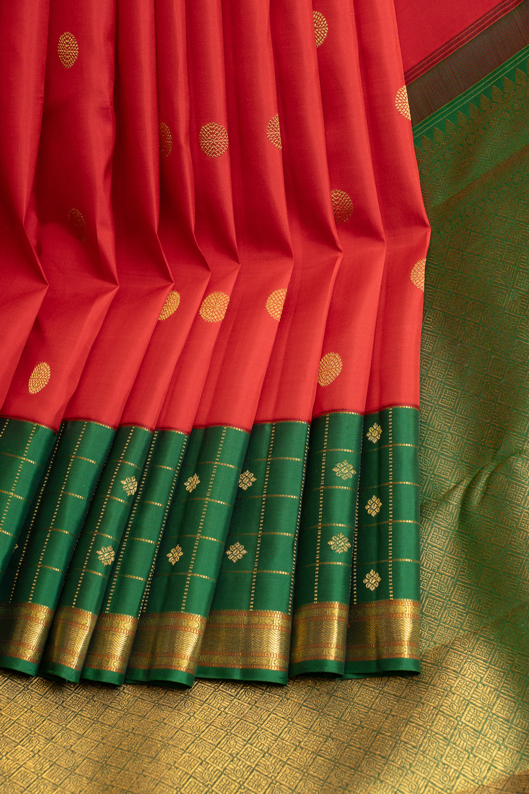 Red and green traditional pure Kanchipuram silk saree