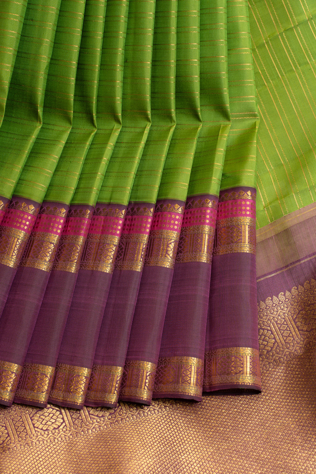 Green and purple stripes pure Kanchipuram silk saree