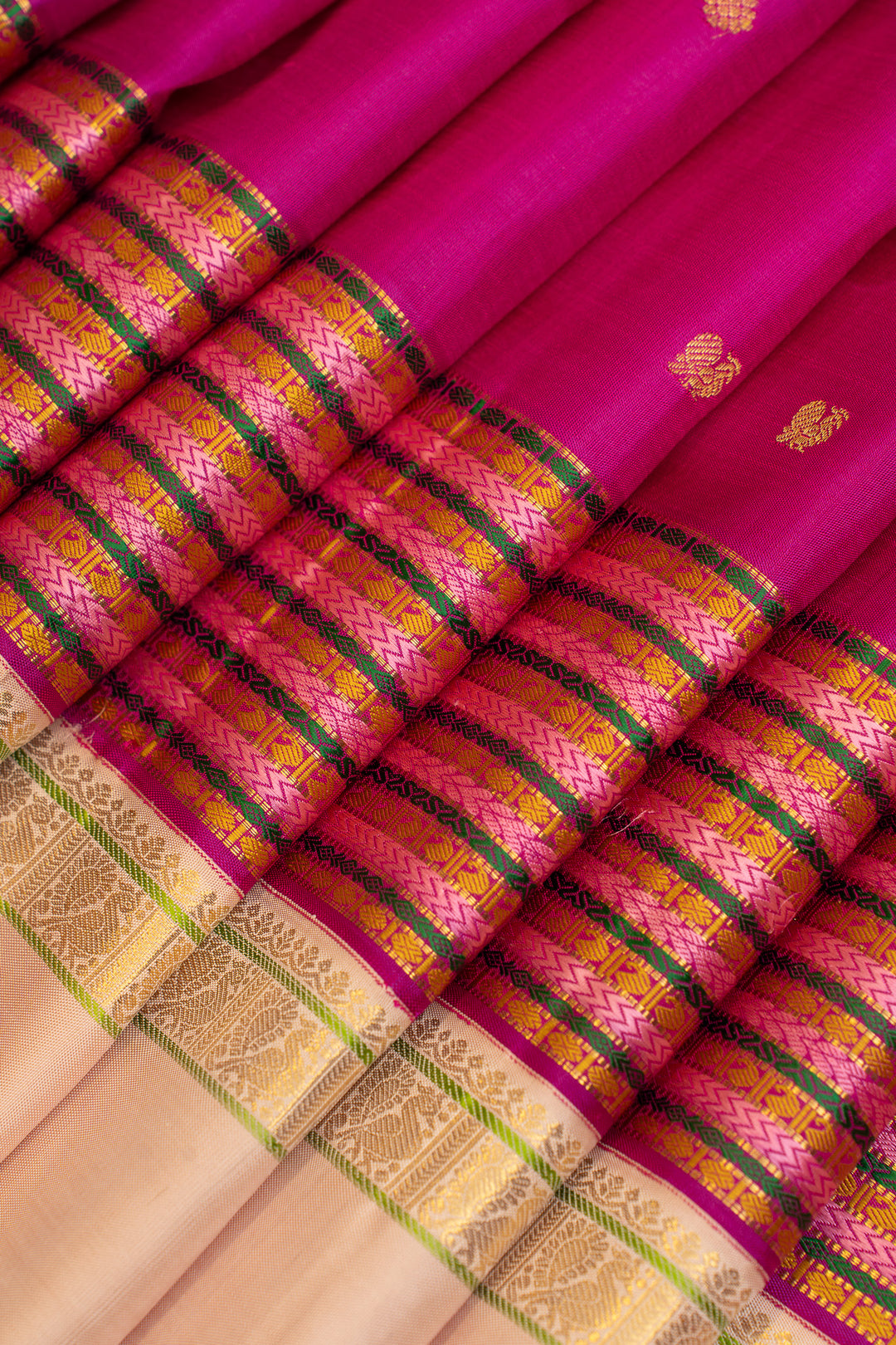 Magenta multi stripes border pure Kanchipuram silk saree
