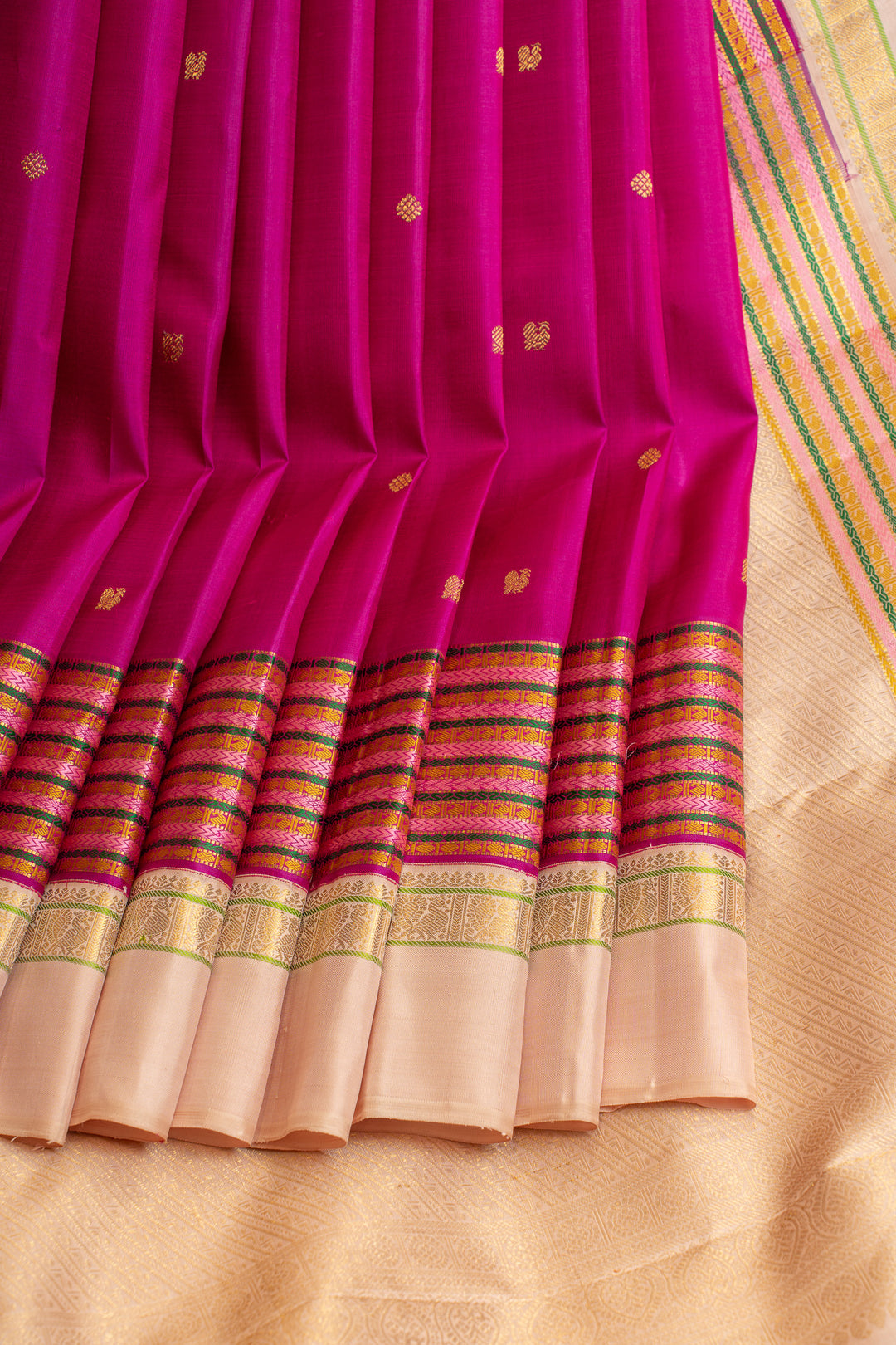 Magenta multi stripes border pure Kanchipuram silk saree