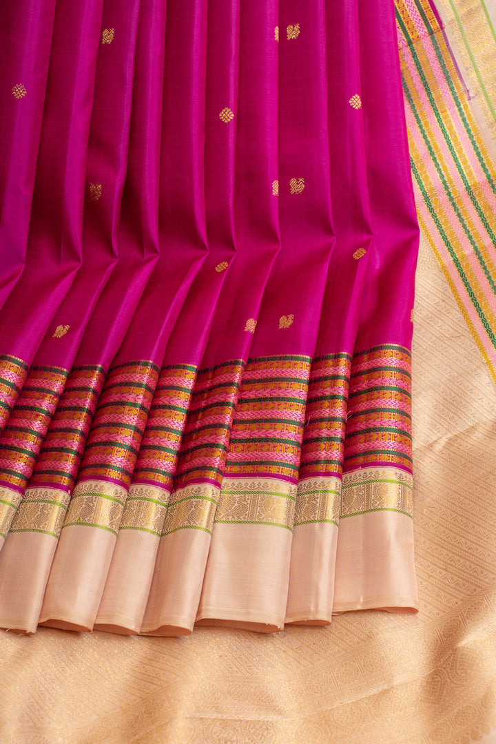 Magenta multi stripes border pure Kanchipuram silk saree