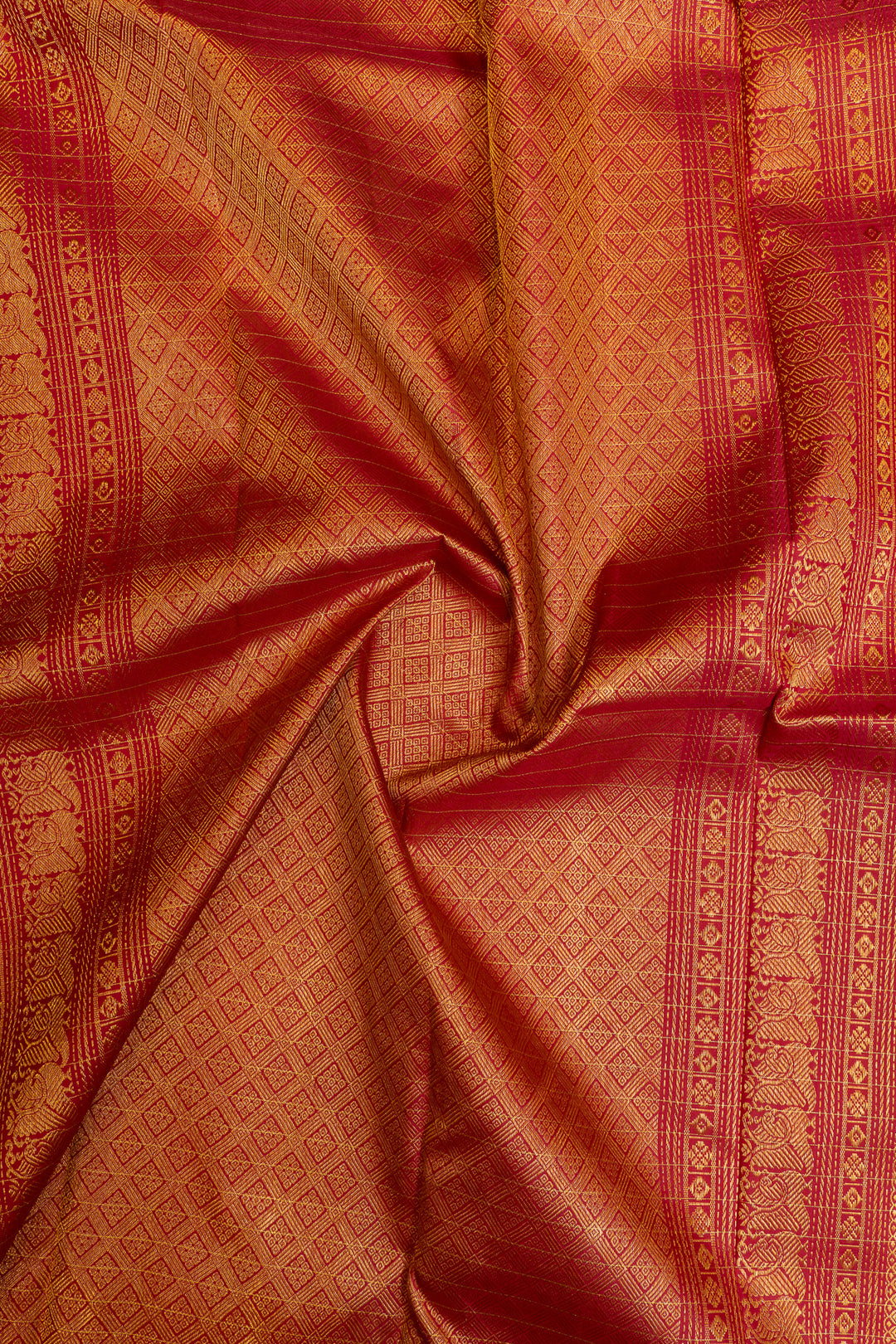 Beetlenut brown checks pure Kanchipuram silk saree