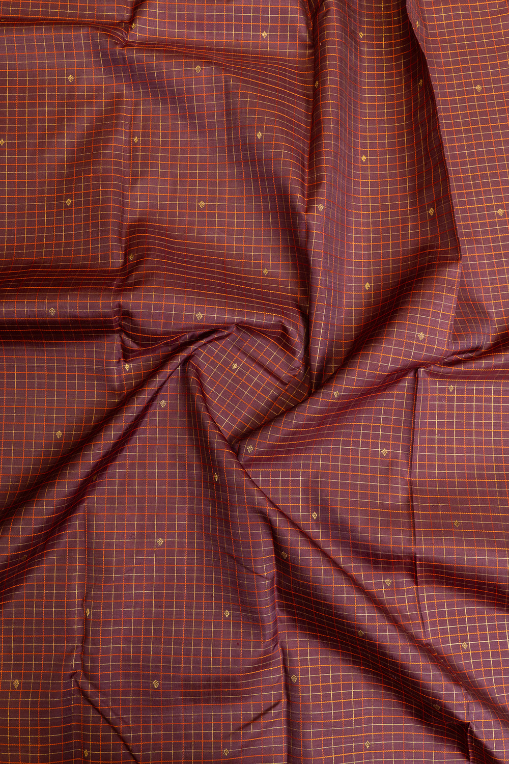 Beetlenut brown checks pure Kanchipuram silk saree
