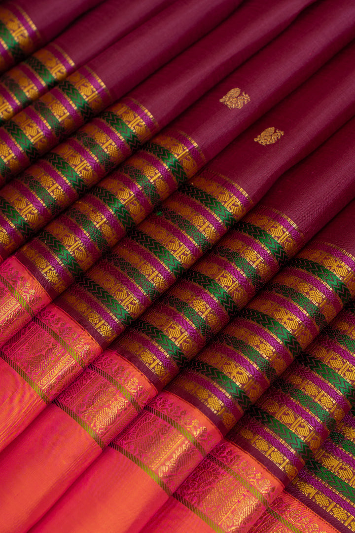 Purple multi stripes border pure Kanchipuram silk saree