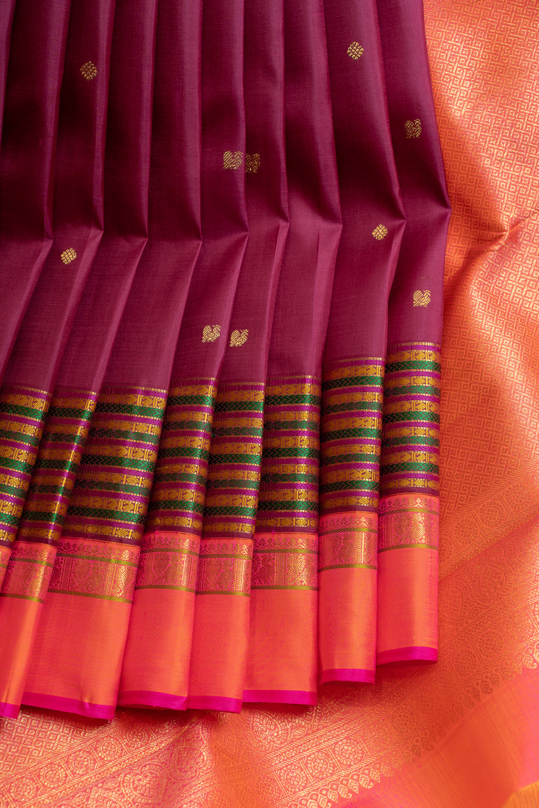 Purple multi stripes border pure Kanchipuram silk saree