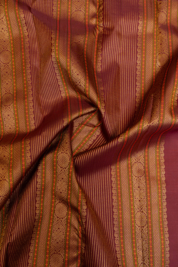 Pastel pink and red pure Kanchipuram silk saree