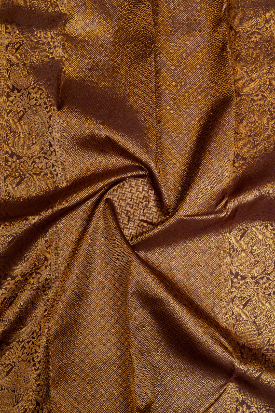 Pastel pink and brown pure Kanchipuram silk saree