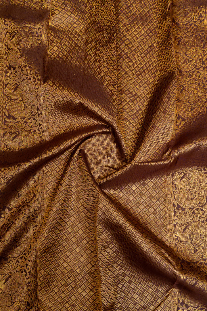Pastel pink and brown pure Kanchipuram silk saree