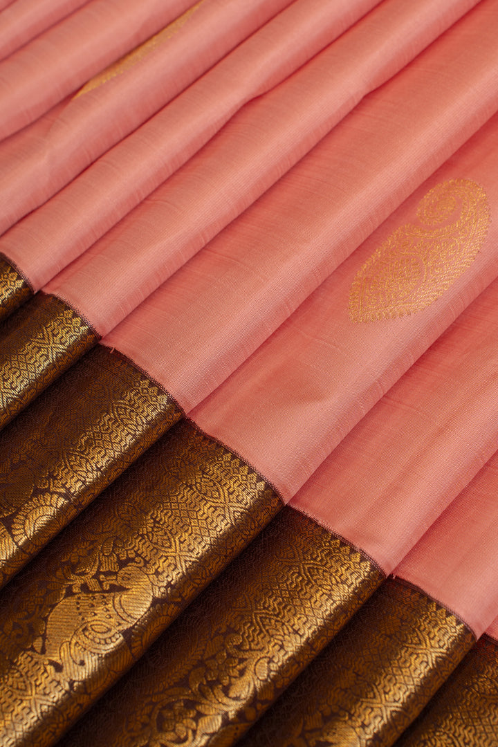 Pastel pink and brown pure Kanchipuram silk saree