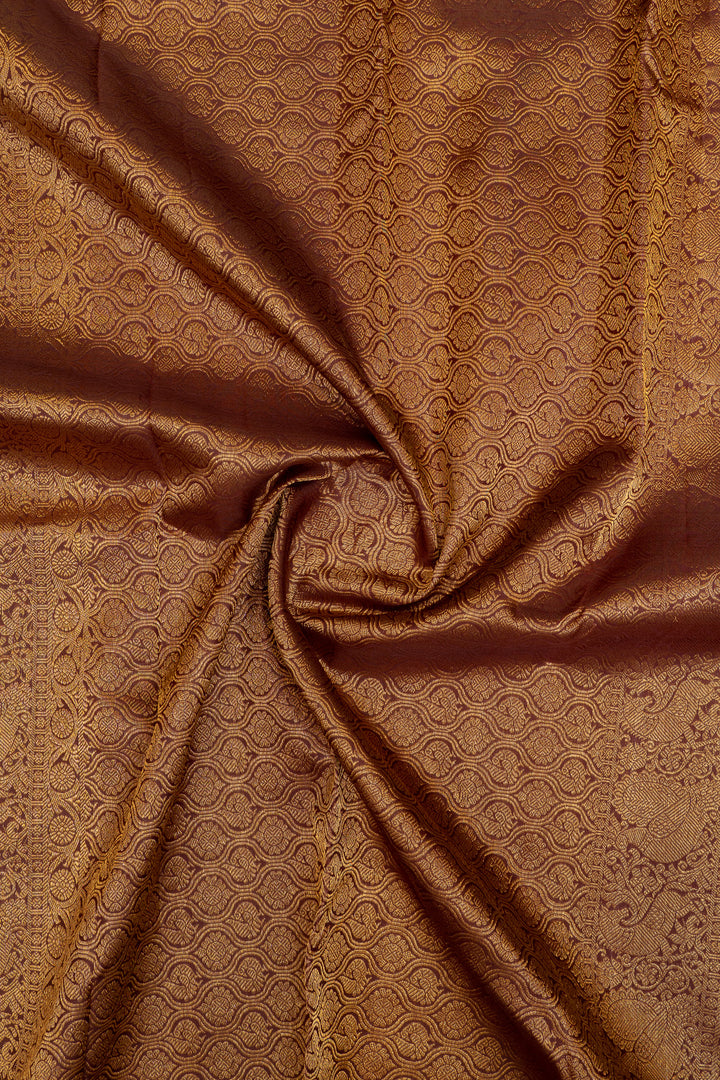 Rust orange and brown checks pure Kanchipuram silk saree
