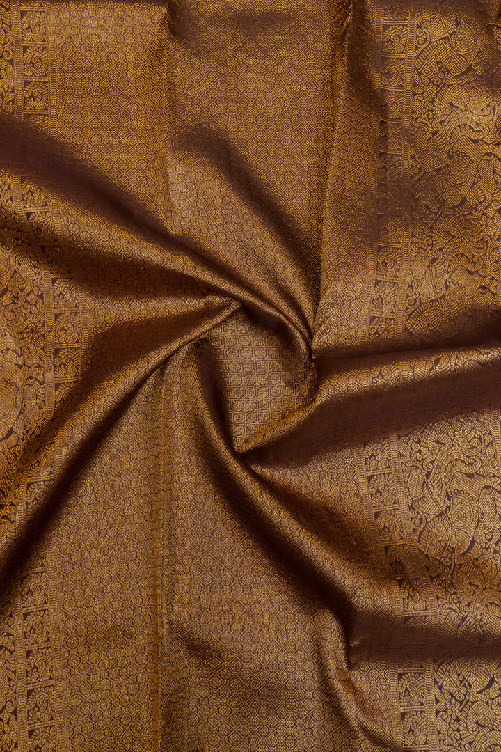 Rust orange varisaipettu pure Kanchipuram silk saree