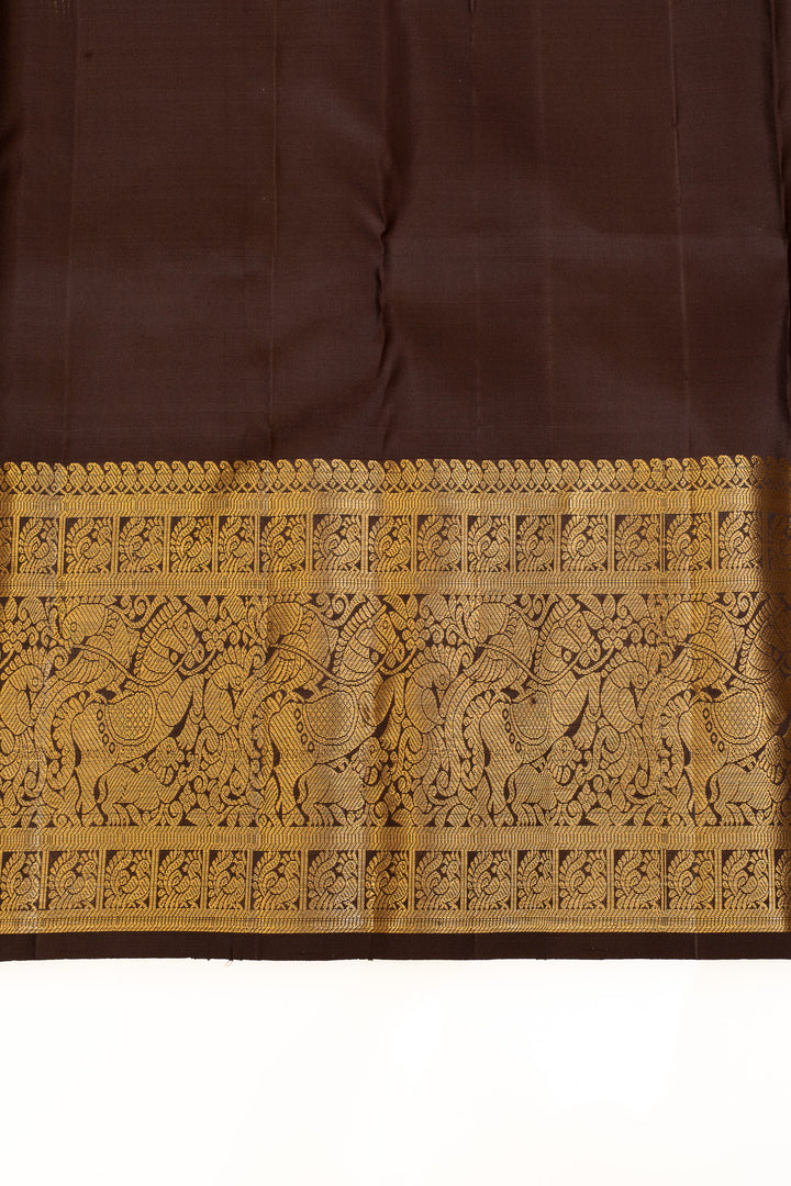 Rust orange varisaipettu pure Kanchipuram silk saree