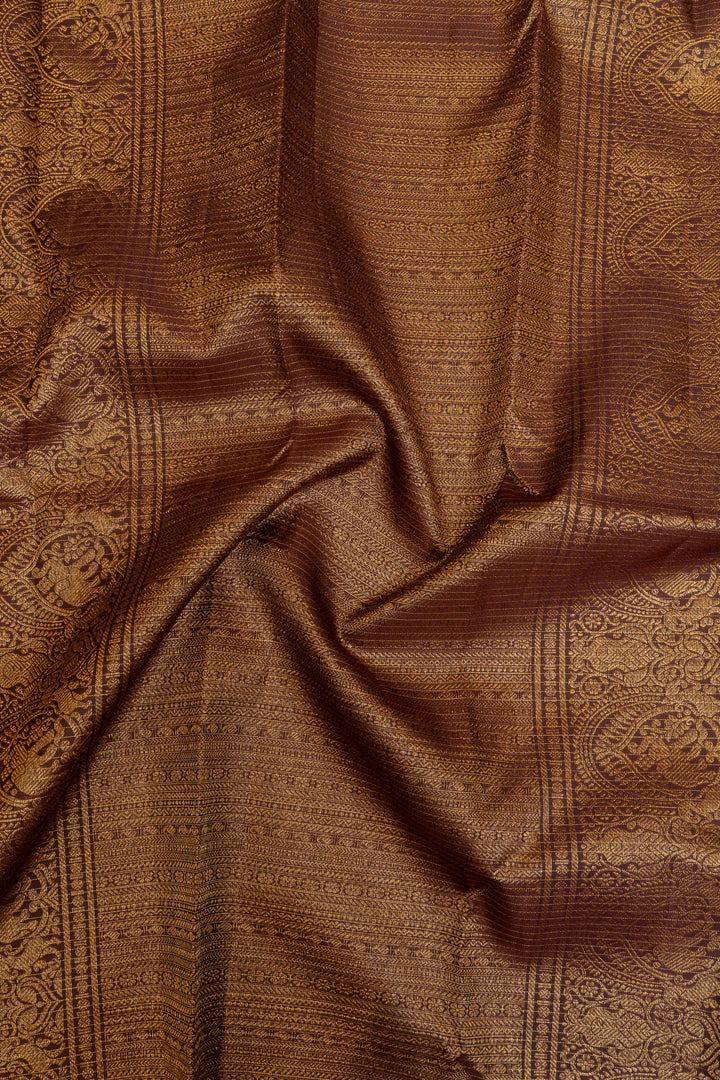 Rust orange zari checks pure Kanchipuram silk saree