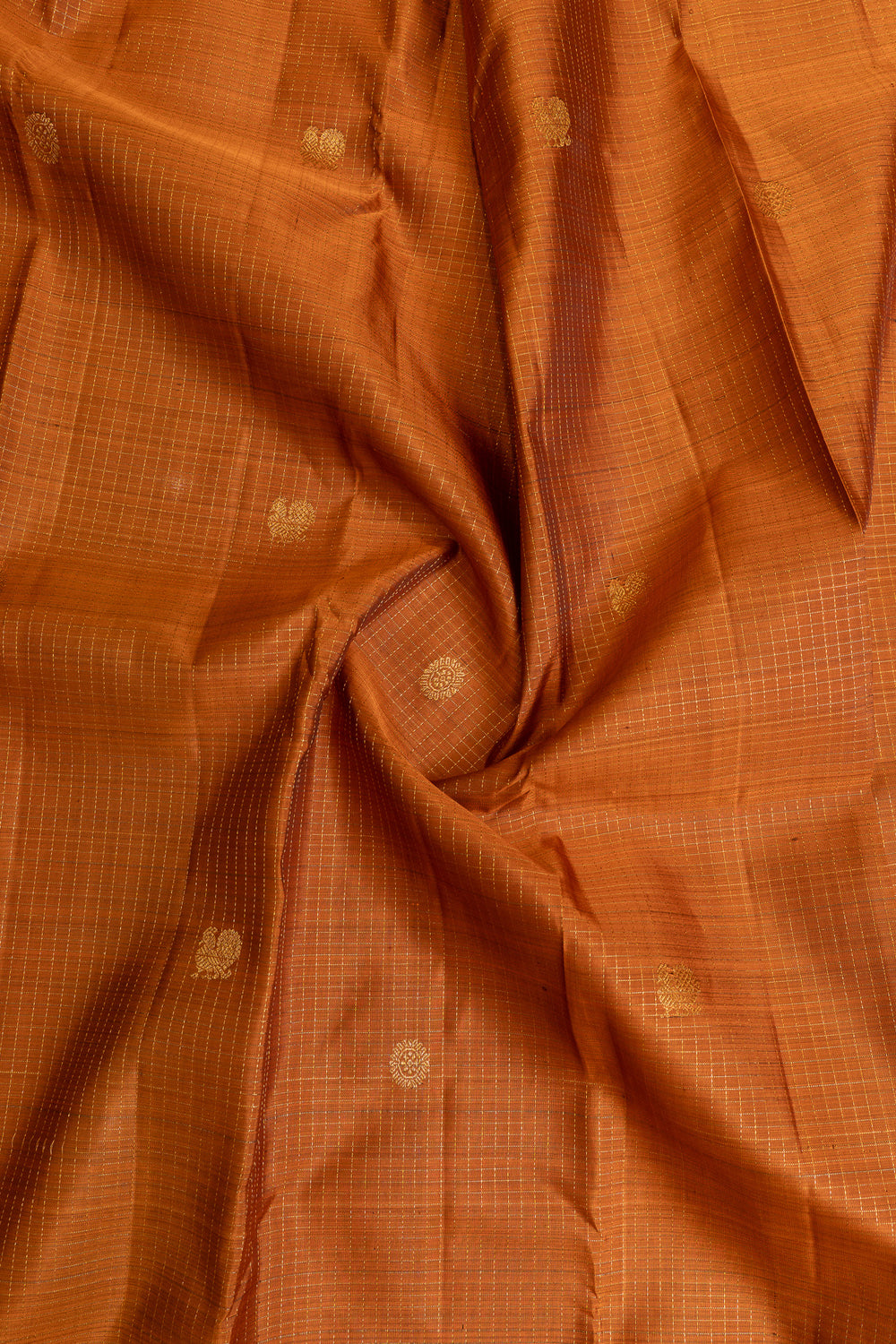 Rust orange zari checks pure Kanchipuram silk saree