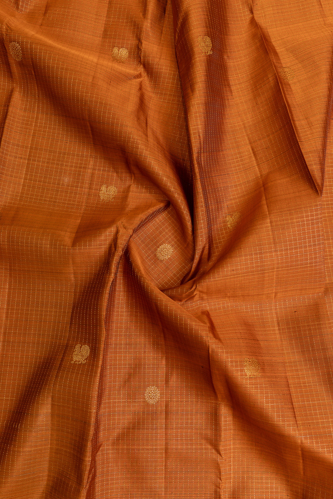 Rust orange zari checks pure Kanchipuram silk saree