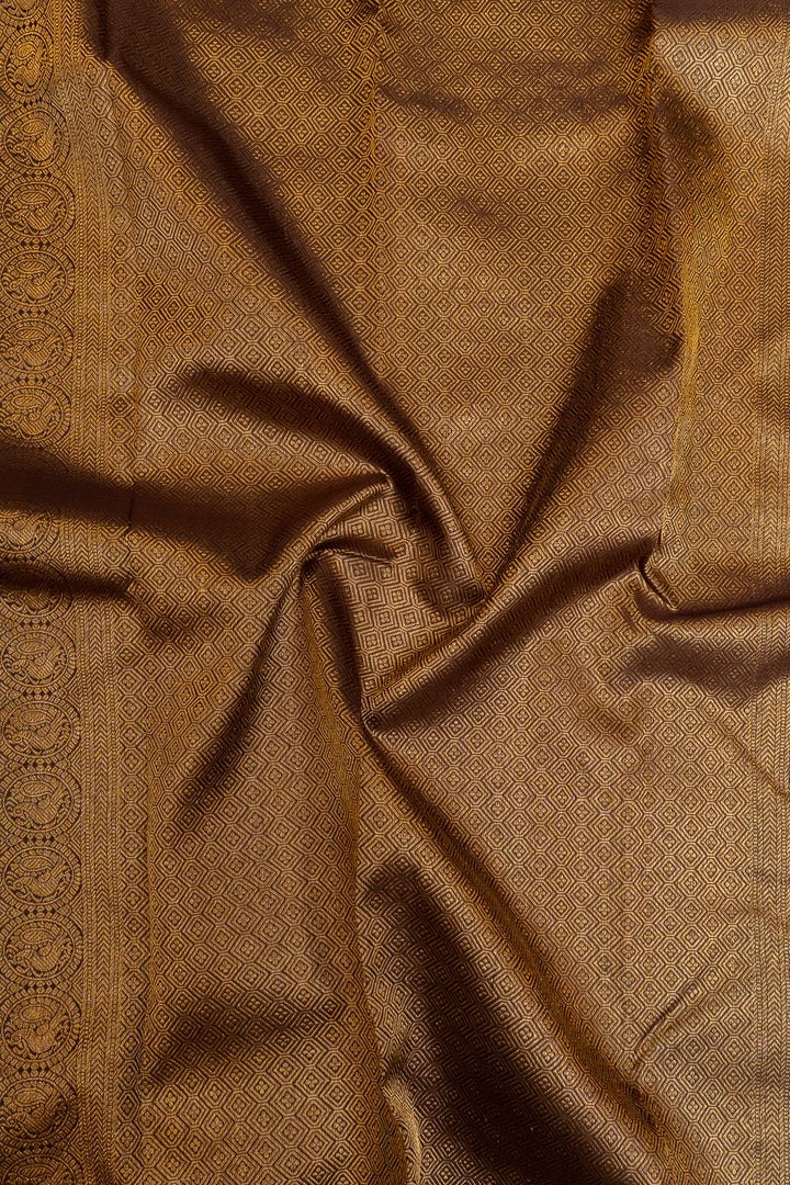 Rust orange rettai pettu  pure Kanchipuram silk saree