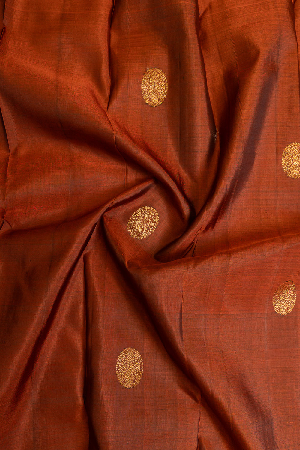 Rust orange rettai pettu  pure Kanchipuram silk saree