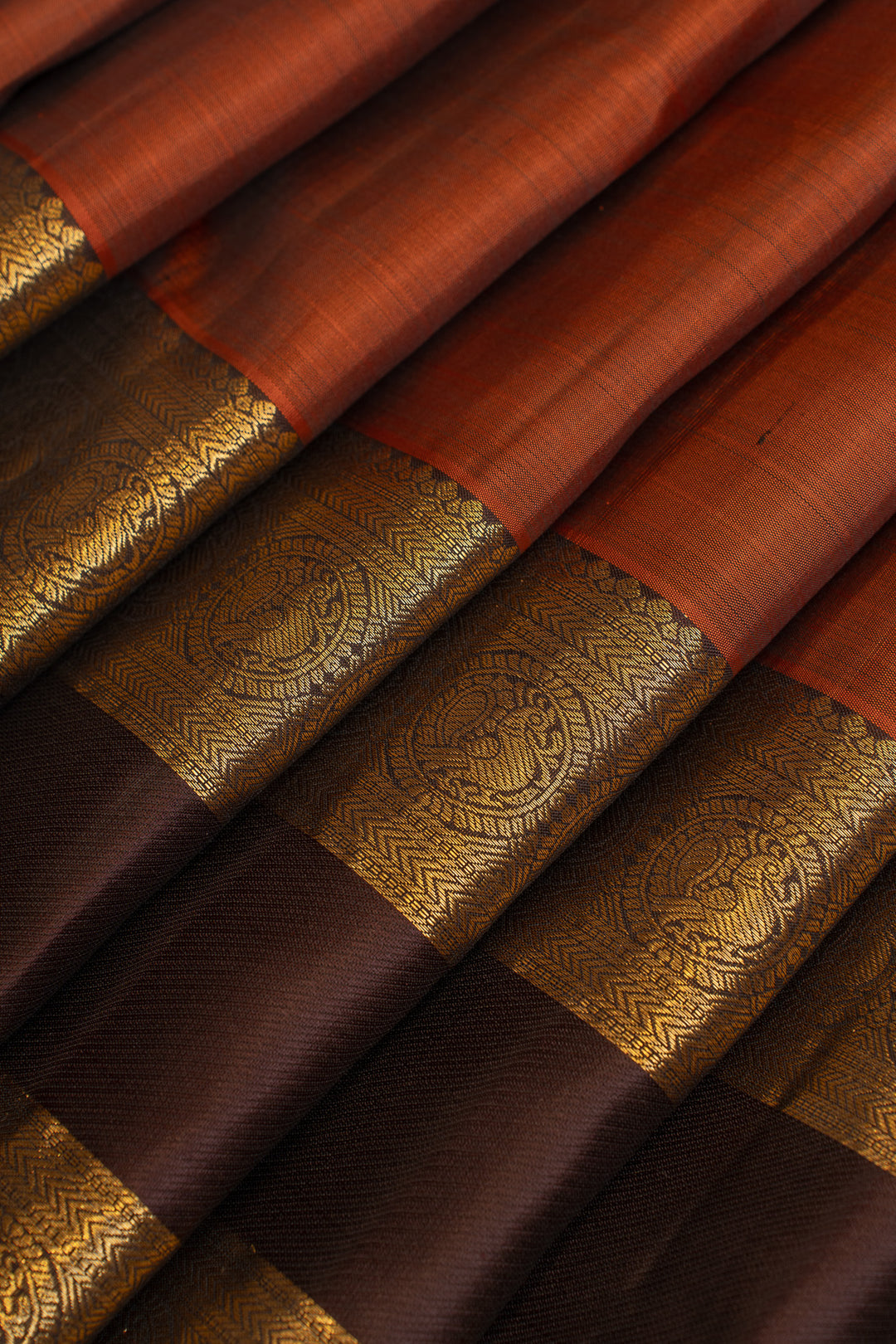 Rust orange rettai pettu  pure Kanchipuram silk saree