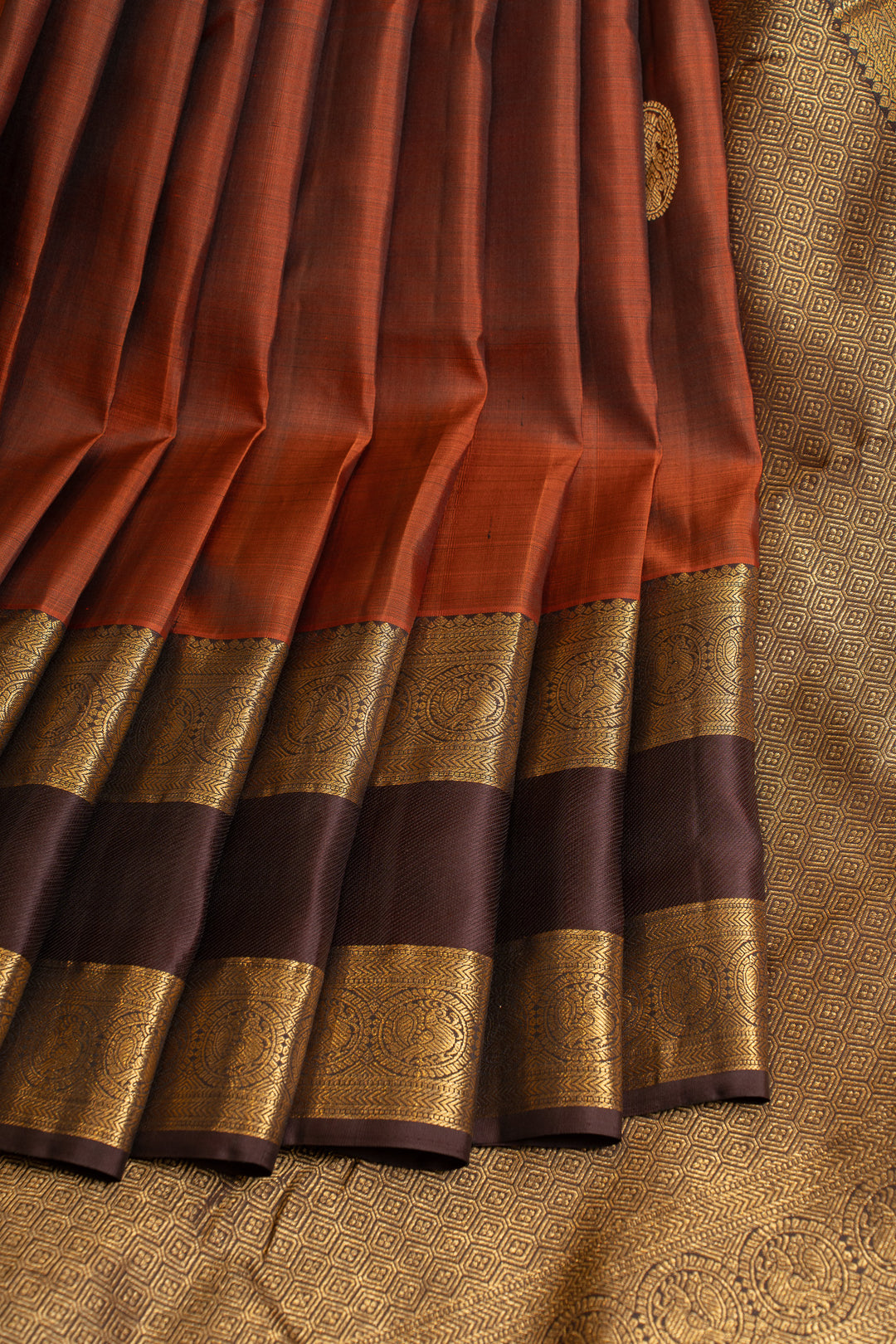 Rust orange rettai pettu  pure Kanchipuram silk saree