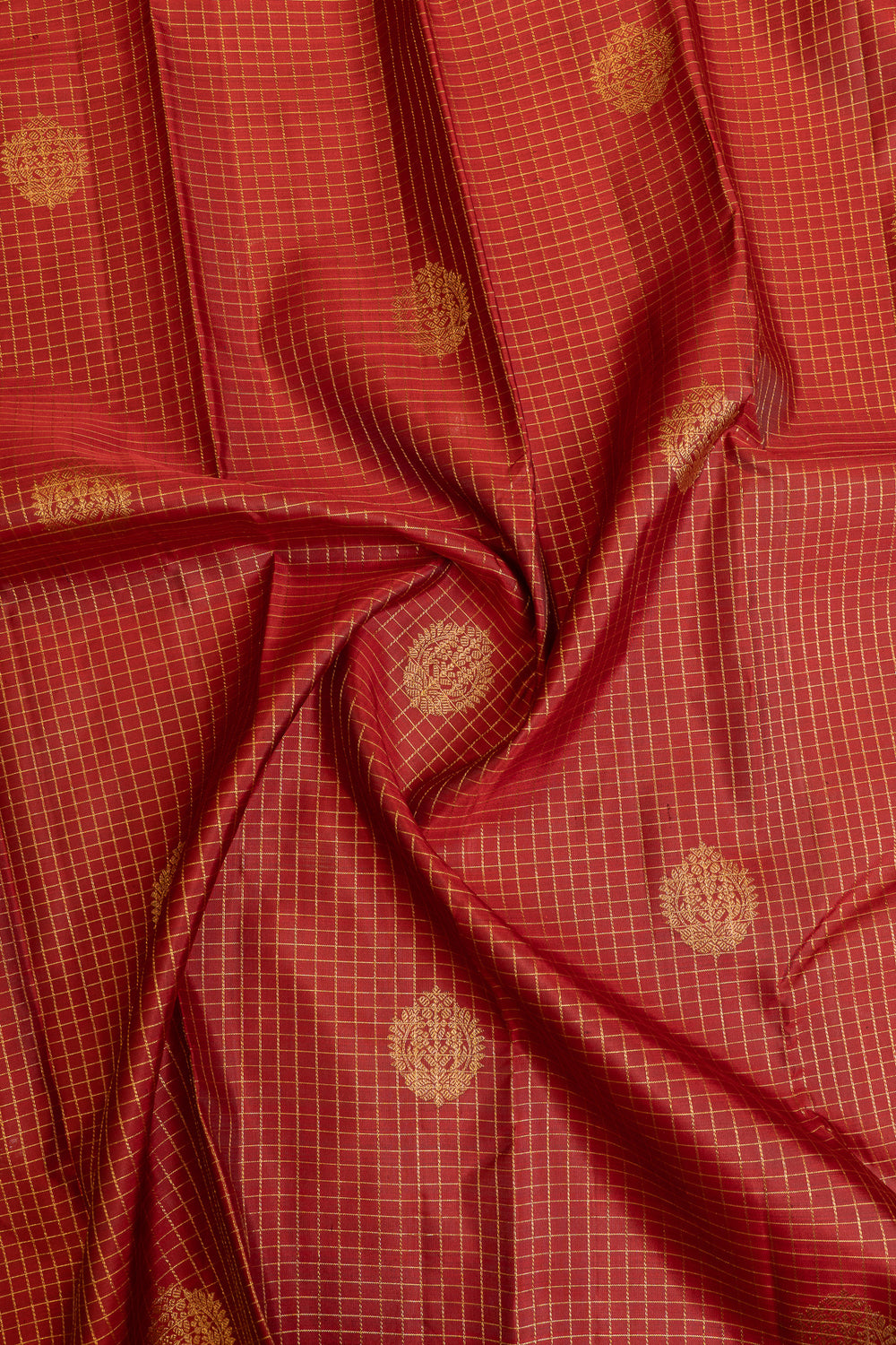 Reddish maroon zari checks pure Kanchipuram silk saree