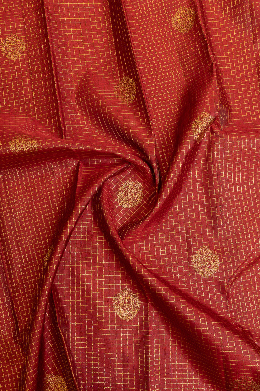 Reddish maroon zari checks pure Kanchipuram silk saree