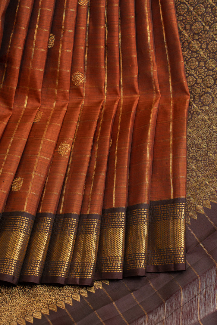 Rust orange zari checks pure Kanchipuram silk saree