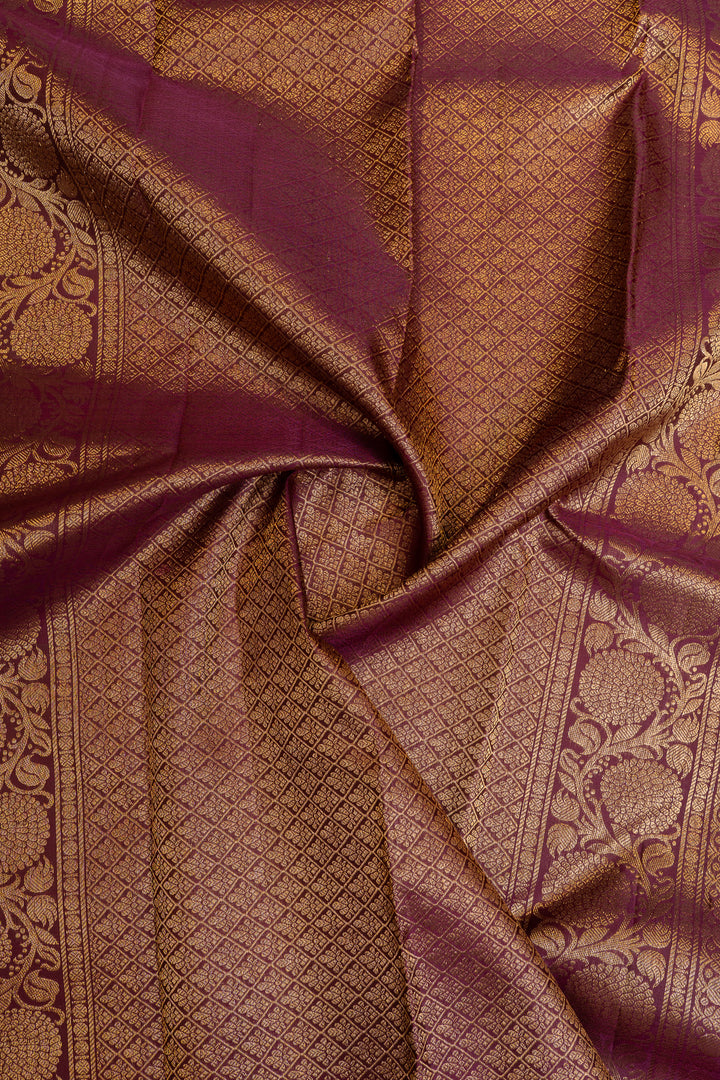 Rus orange zari panel pure Kanchipuram silk saree