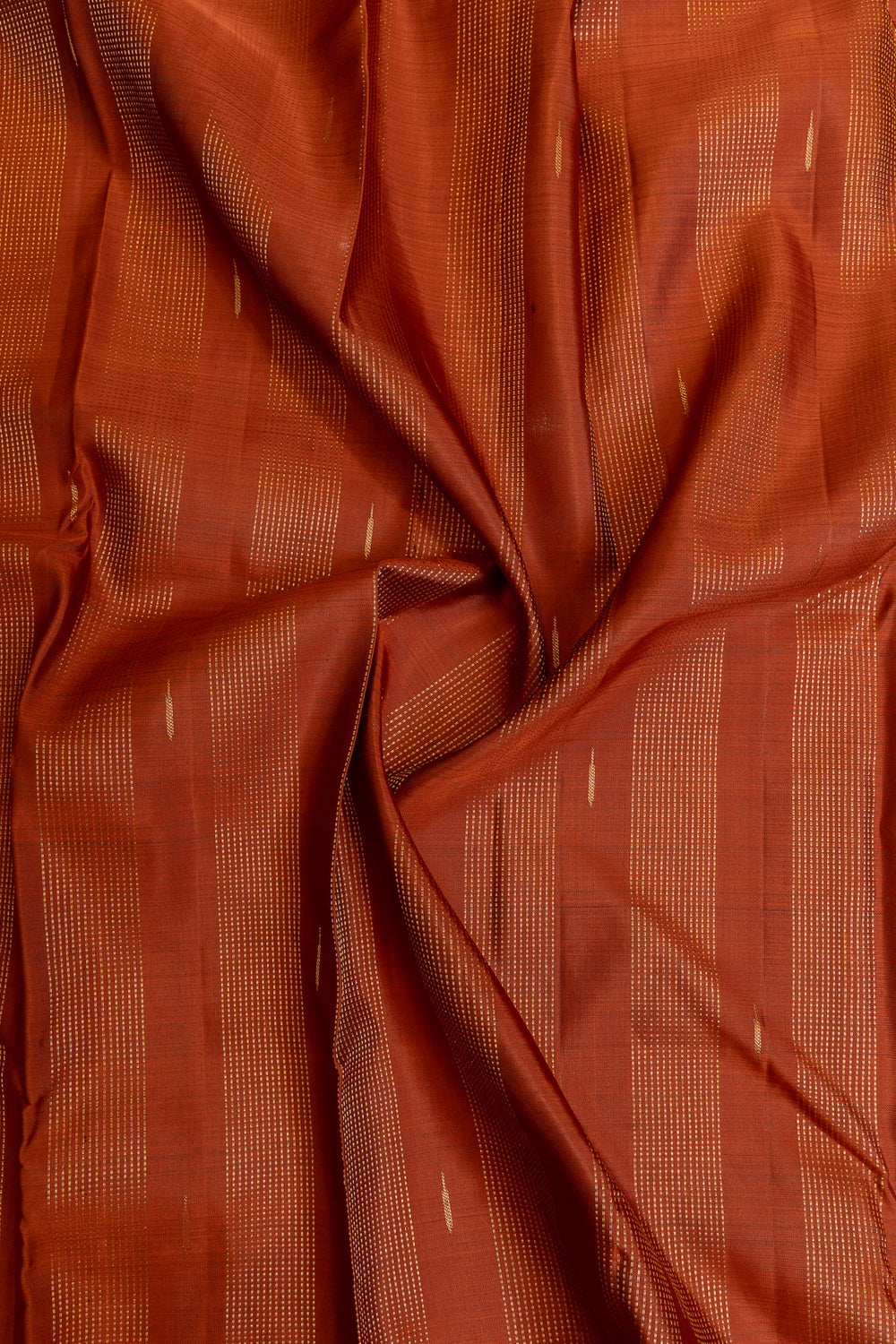 Rus orange zari panel pure Kanchipuram silk saree