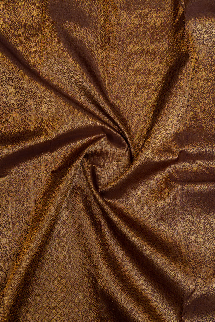 Rust orange and brown rettai pettu pure Kanchipuram silk saree
