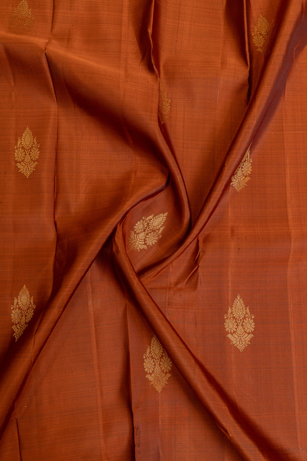 Rust orange and brown rettai pettu pure Kanchipuram silk saree