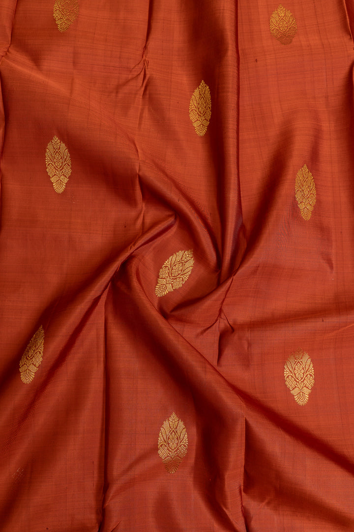 Rust orange and brown traditional pure Kanchipuram silk saree
