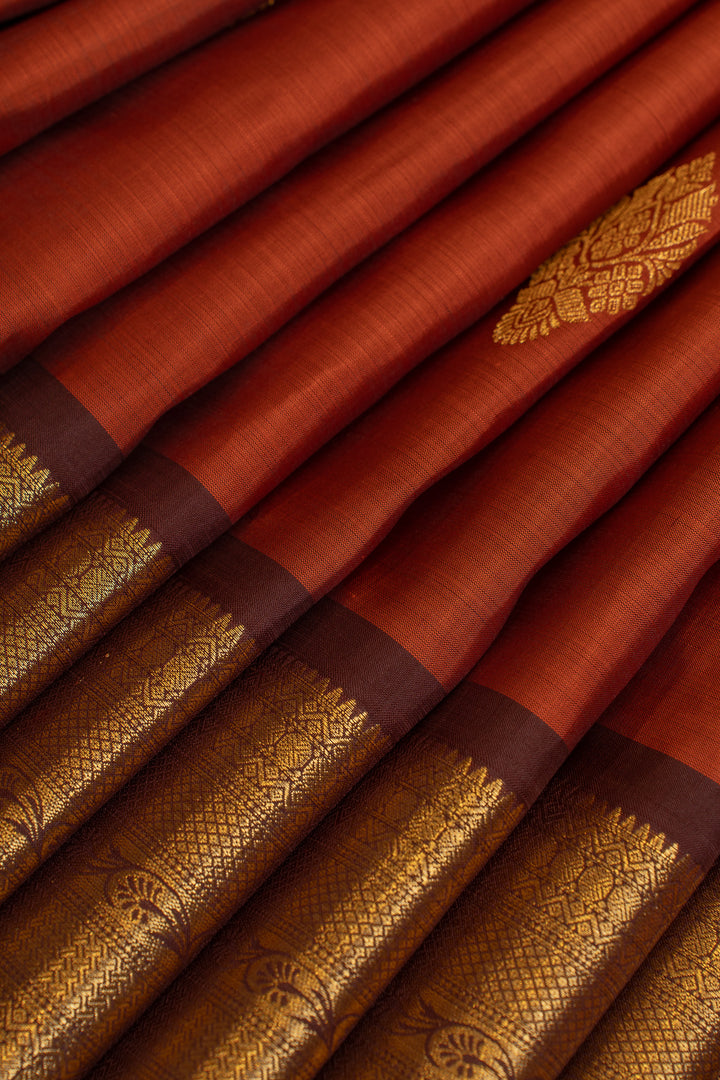 Rust orange and brown traditional pure Kanchipuram silk saree