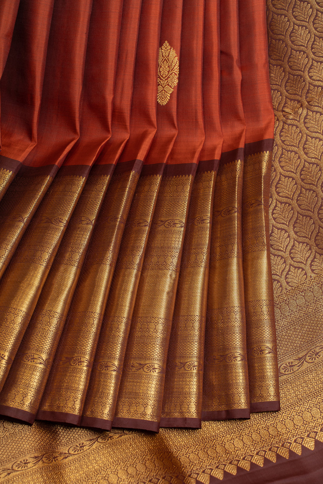 Rust orange and brown traditional pure Kanchipuram silk saree