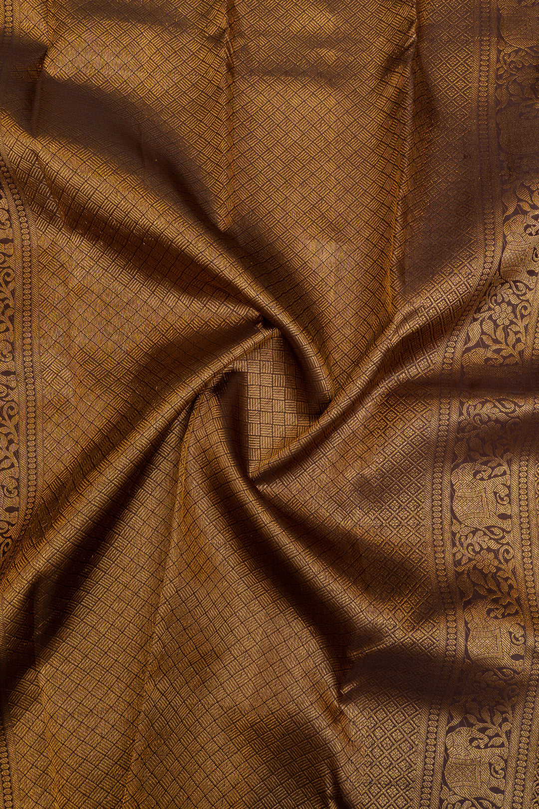 Rust orange zari checks pure Kanchipuram silk saree
