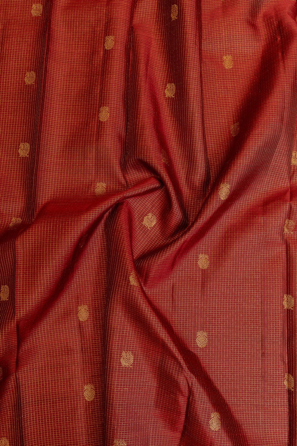 Rust orange zari checks pure Kanchipuram silk saree