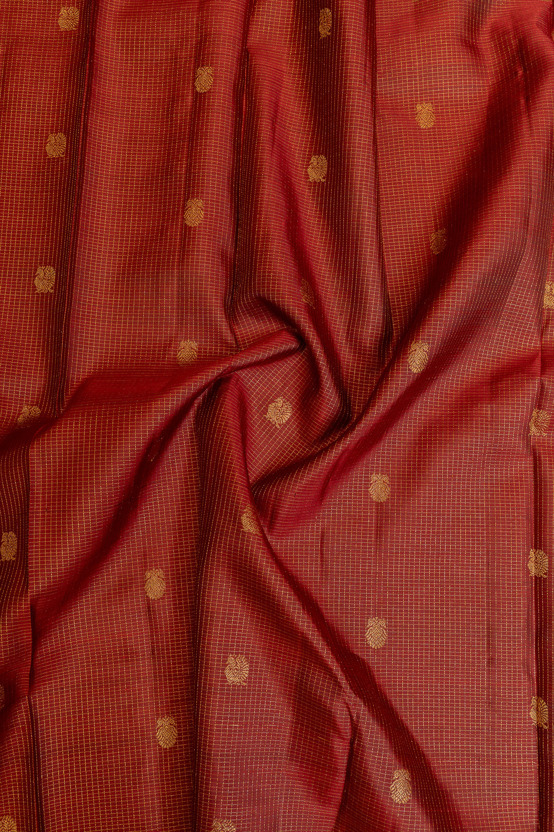 Rust orange zari checks pure Kanchipuram silk saree