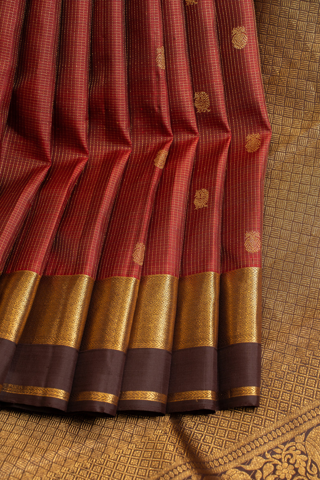 Rust orange zari checks pure Kanchipuram silk saree